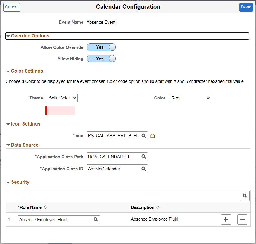 Calendar Configuration Modal