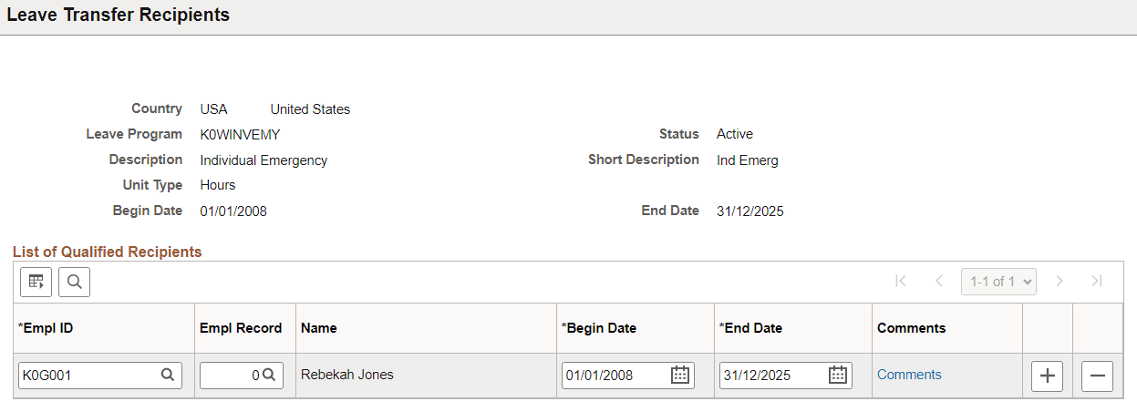 Leave Transfer Recipients Page