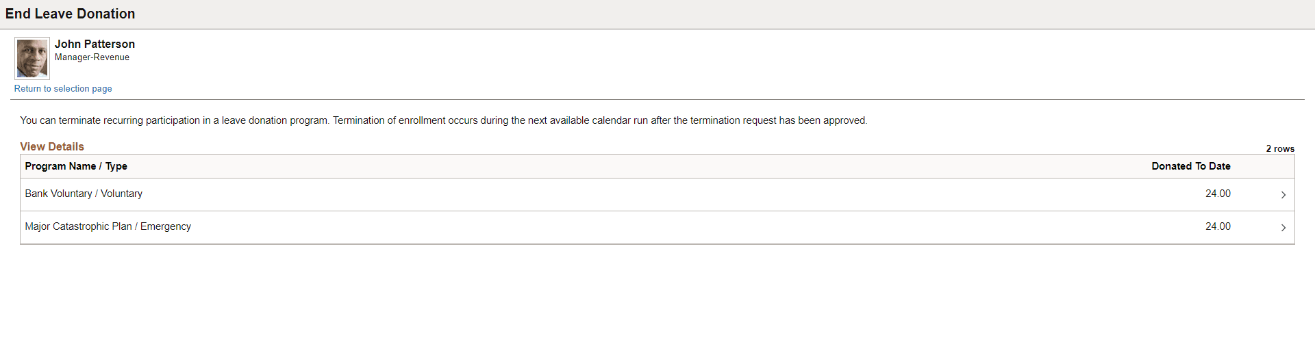 End Leave Donation page