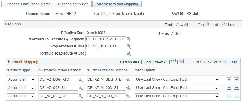 Parameters and Mapping page