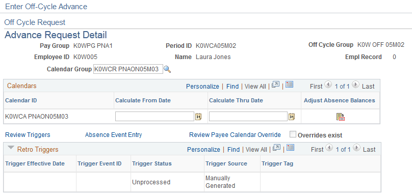 Advance Request Detail page