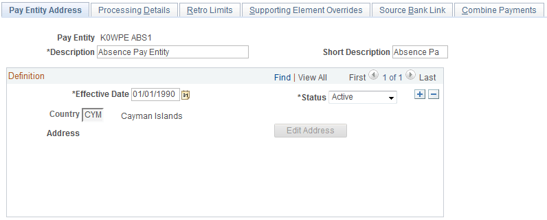 Pay Entity Address page