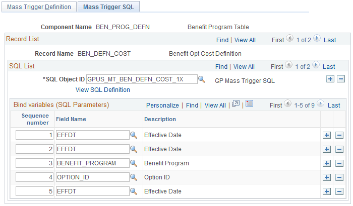 Mass Trigger SQL page