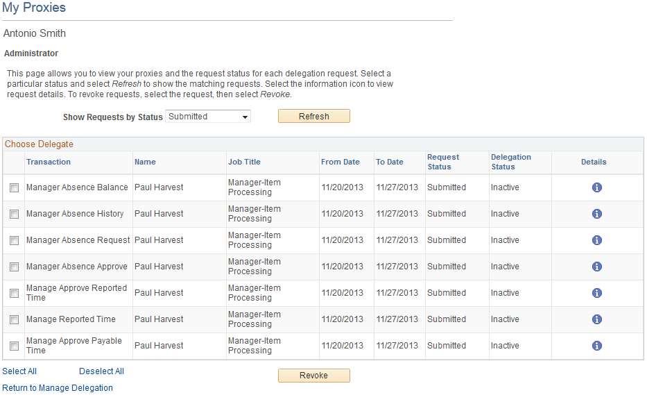 View transactions and proxies on the My Proxies page.