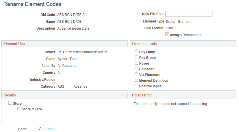 Rename Element Codes page