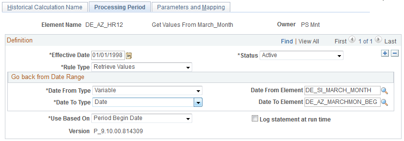 Processing Period page