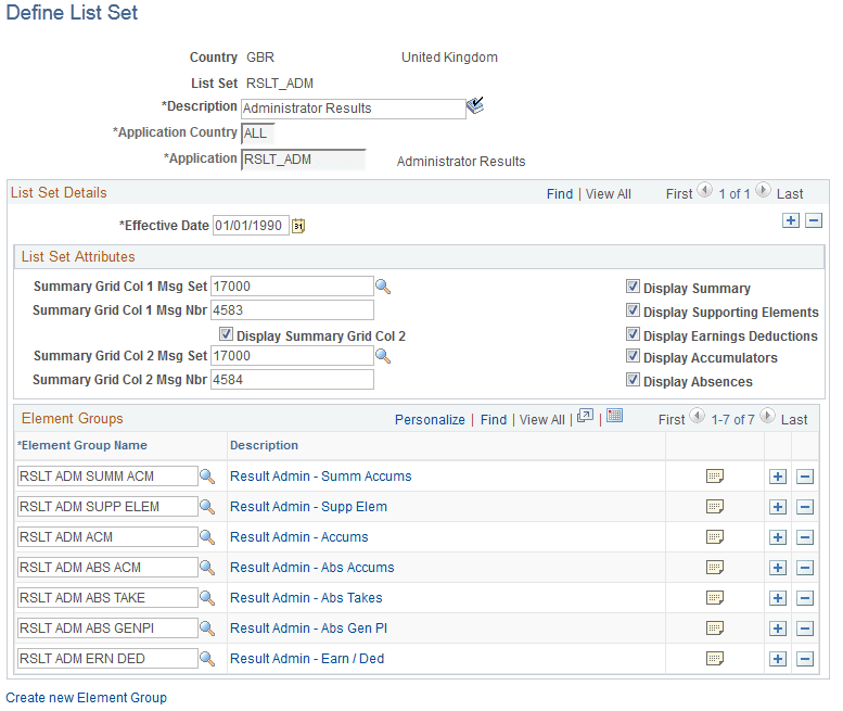 Define List Set page