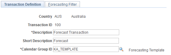 Transaction Definition page