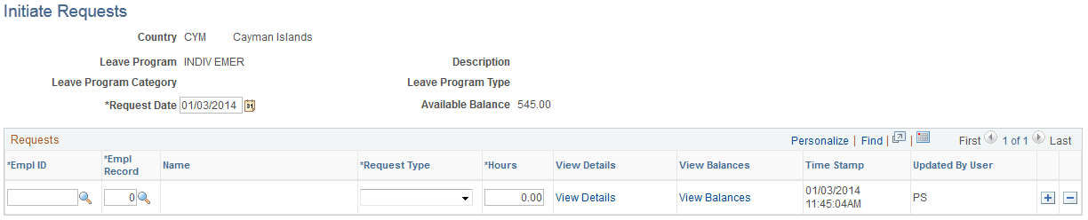 Initiate Requests page