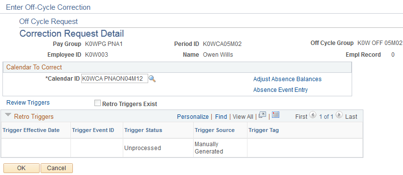 Correction Request Detail page