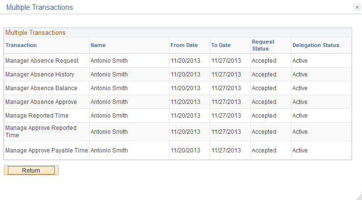 View delegated transactions on the Multiple Transactions page.