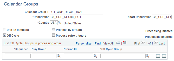 Entering values for off-cycle groups