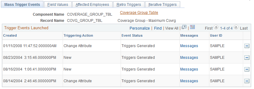 Mass Trigger Events page
