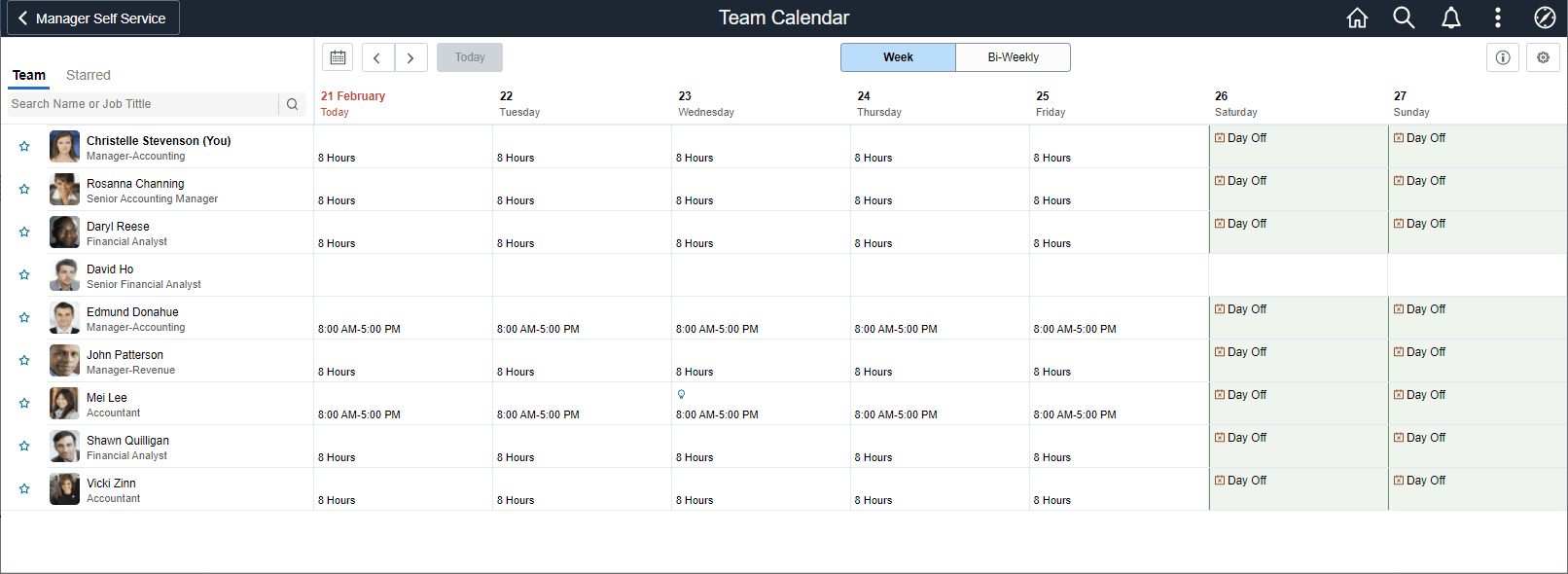 Employee Team Calendar Weekly View