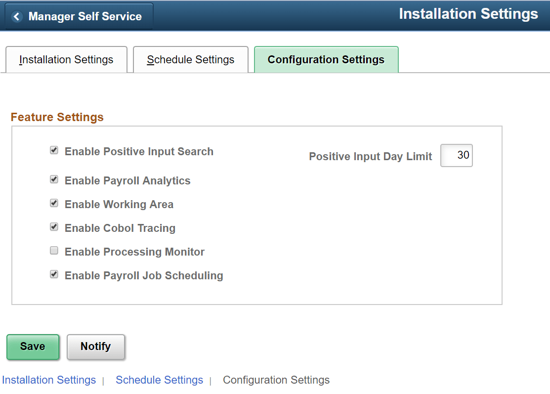 Configuration Settings page