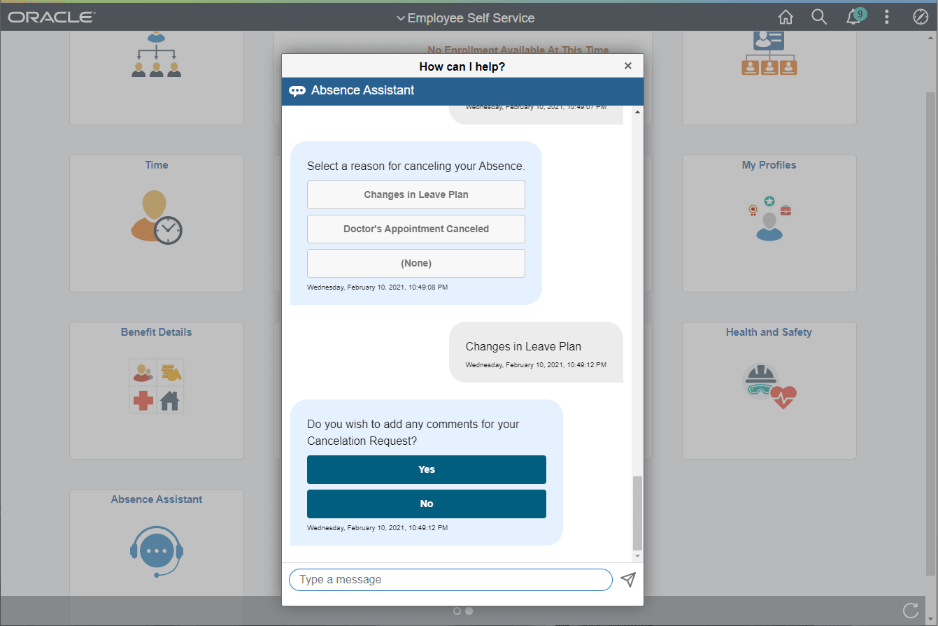 Absence Assistant with Comments and Cancellation Requests