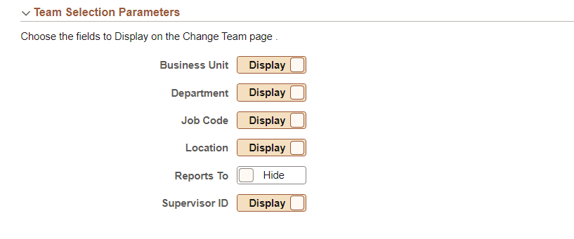 Team Selection Parameters