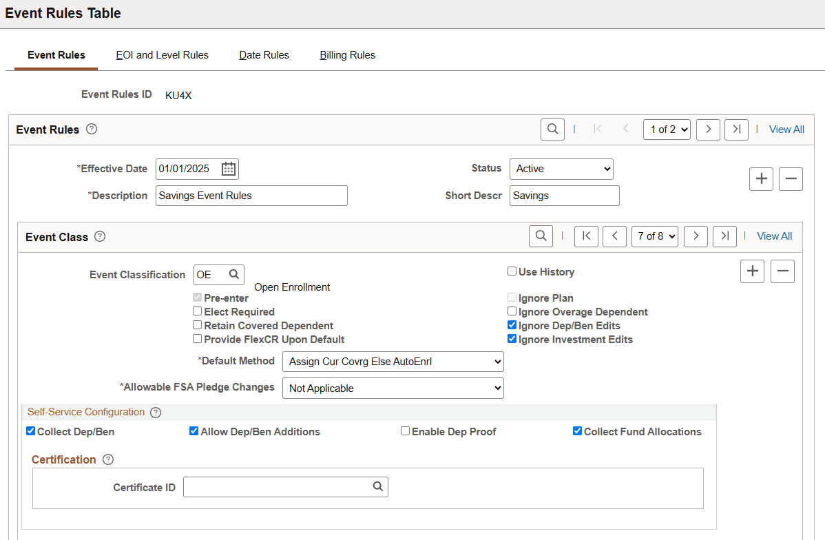 Event Rules Table for OE