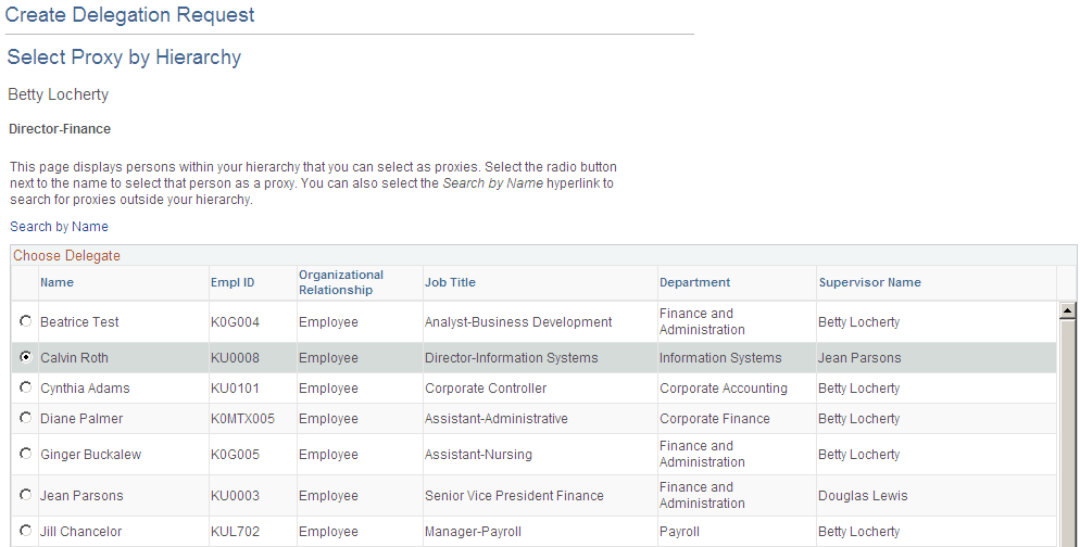 Create Delegation Request - Select Proxy by Hierarchy