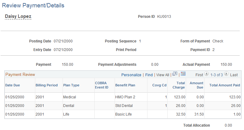 Review Payments/Details page