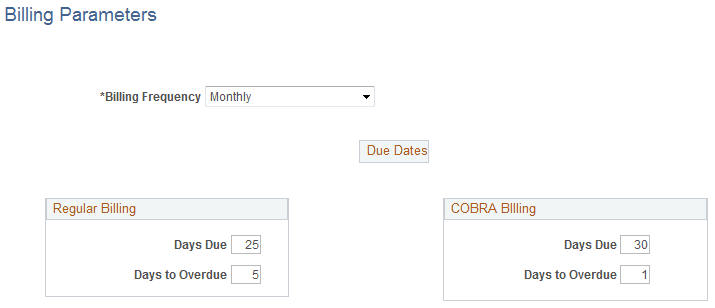 Billing Parameters page