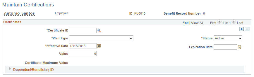Maintain Certifications page