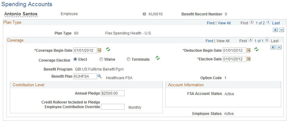 Spending Accounts page