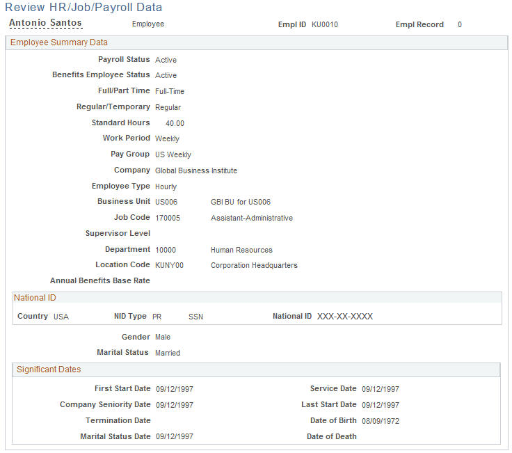 Review HR/Job/Payroll Data page