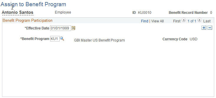 Assign to Benefit Program page