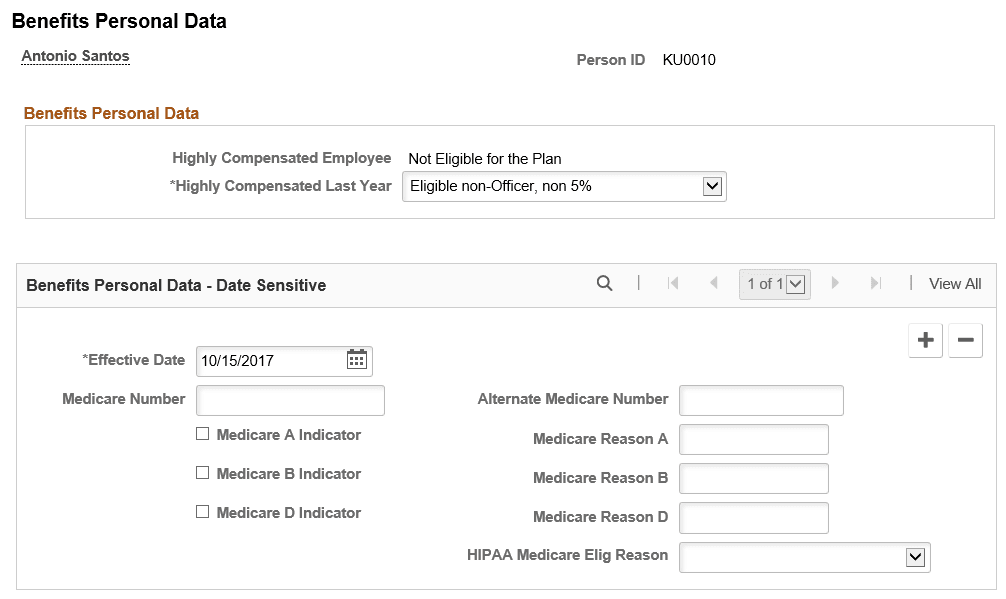 Benefits Personal Data page