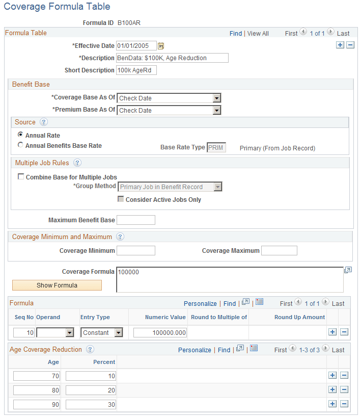 Coverage Formula Table page