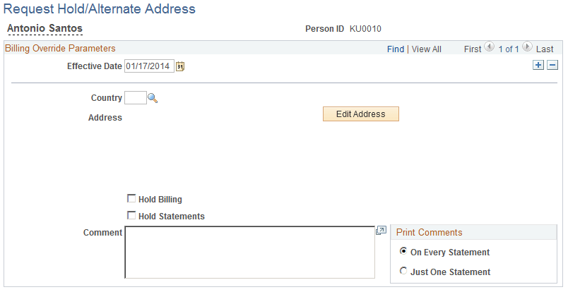 Request Hold/Alternate Address