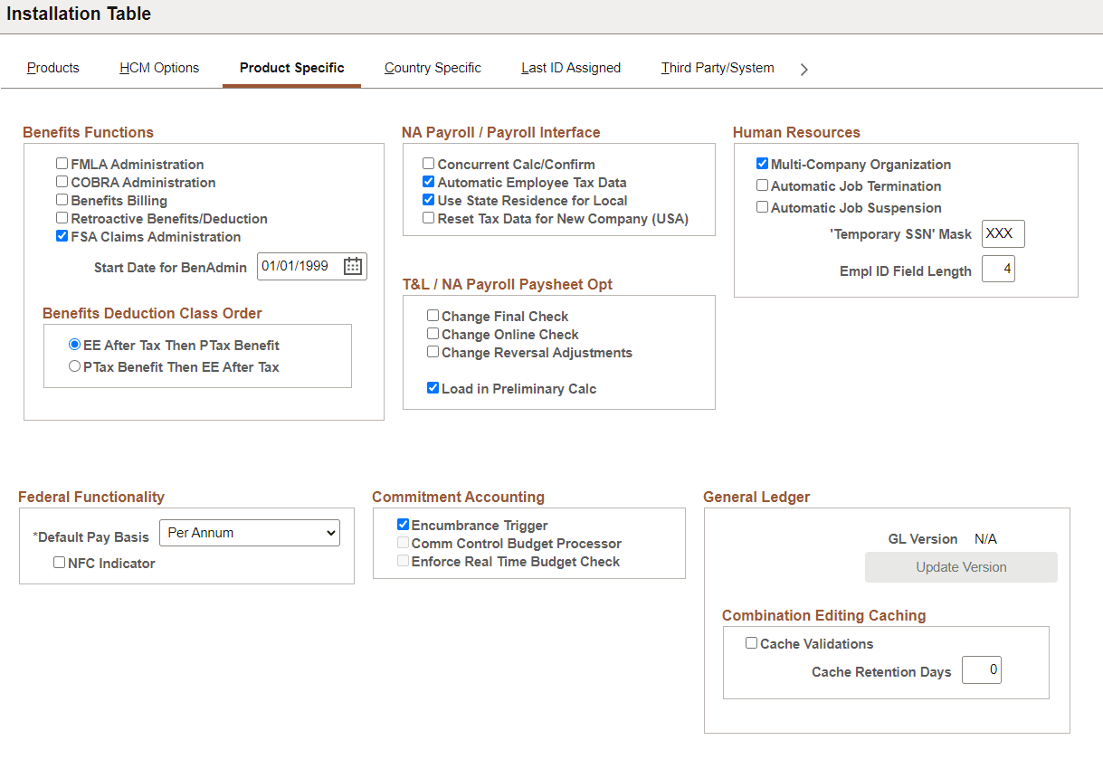 Installation Table - Product Specific