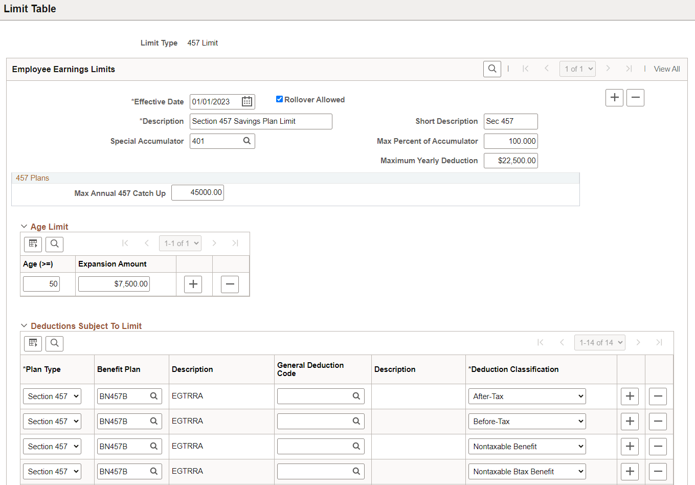 Limit Table for 457 Limit (Page 1 of 3)