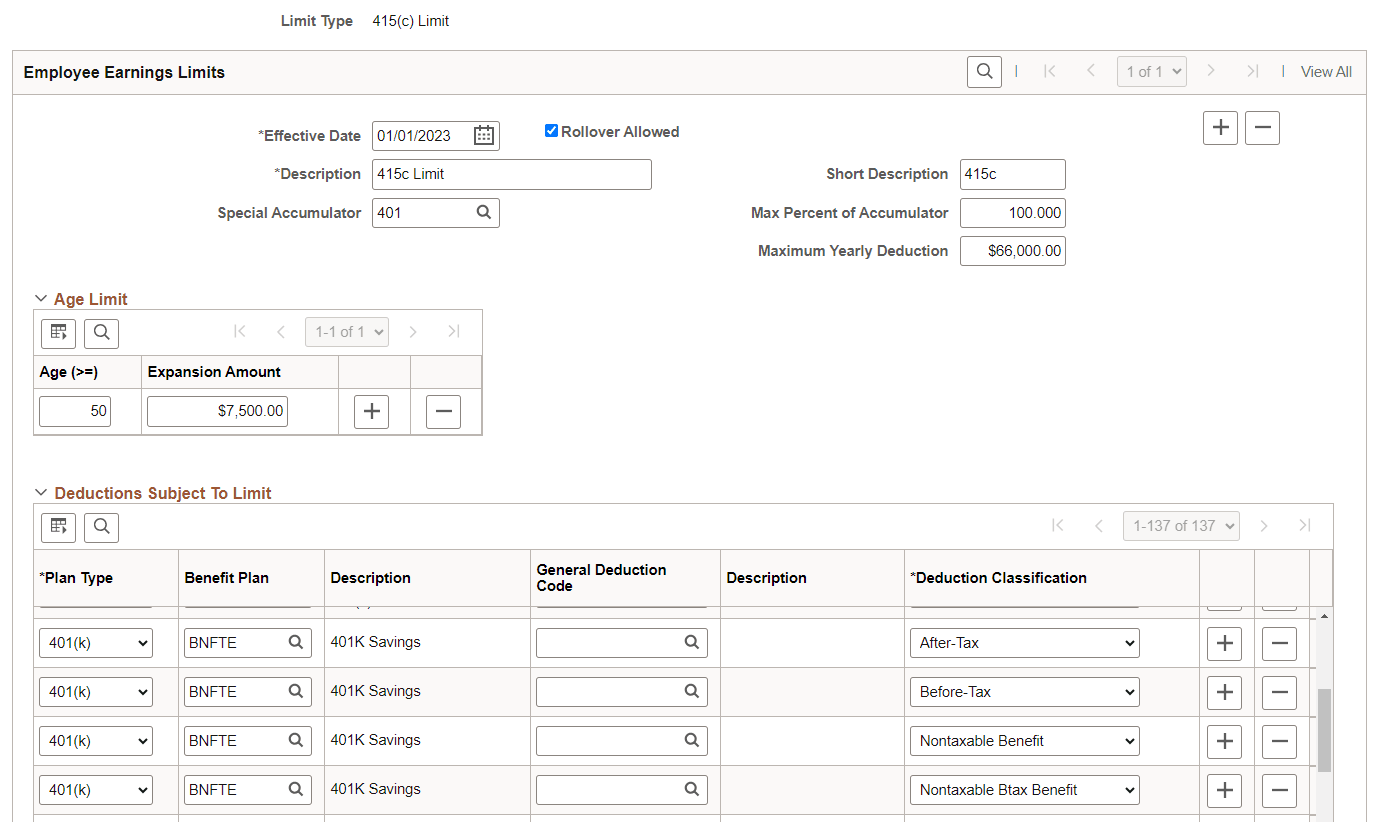 Limit Table for 415(c) Limit (Page 1 of 3)
