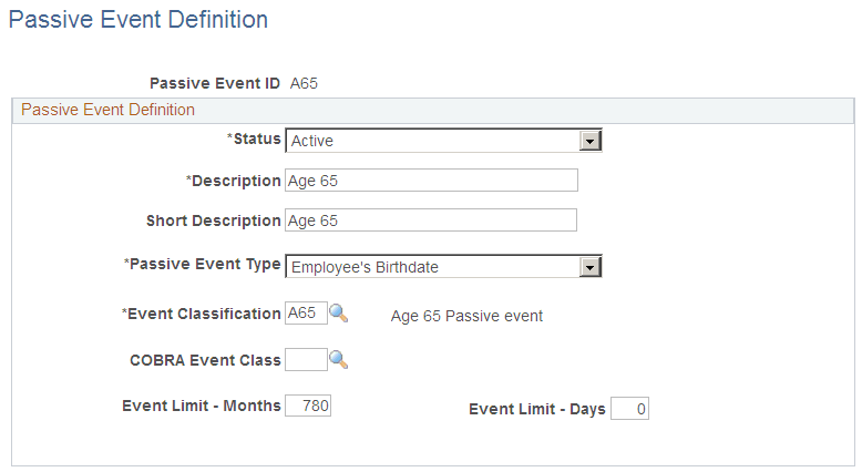 Passive Event Definition page