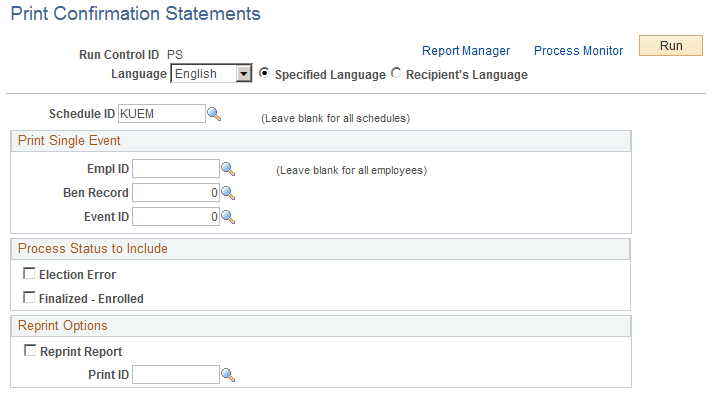Print Confirmation Statements page