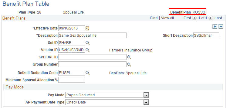 Benefit Plan Table page
