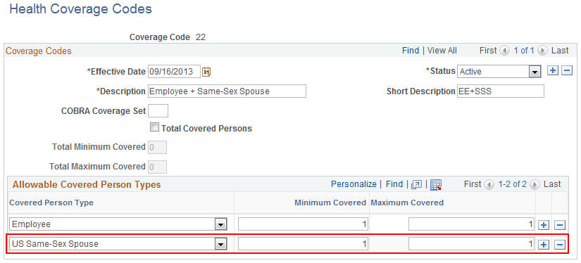 Health Coverage Codes page