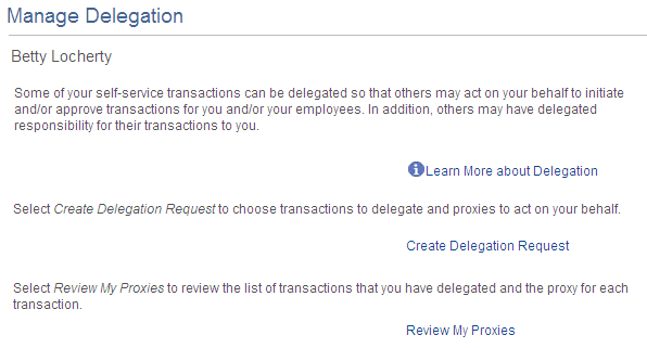 Manage Delegation home page