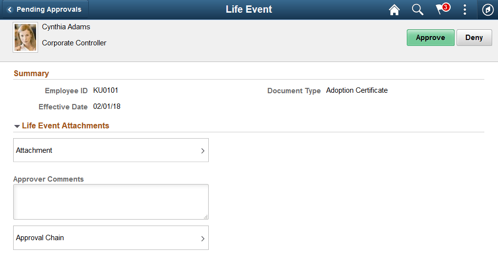 Pending Approvals - Life Event Page