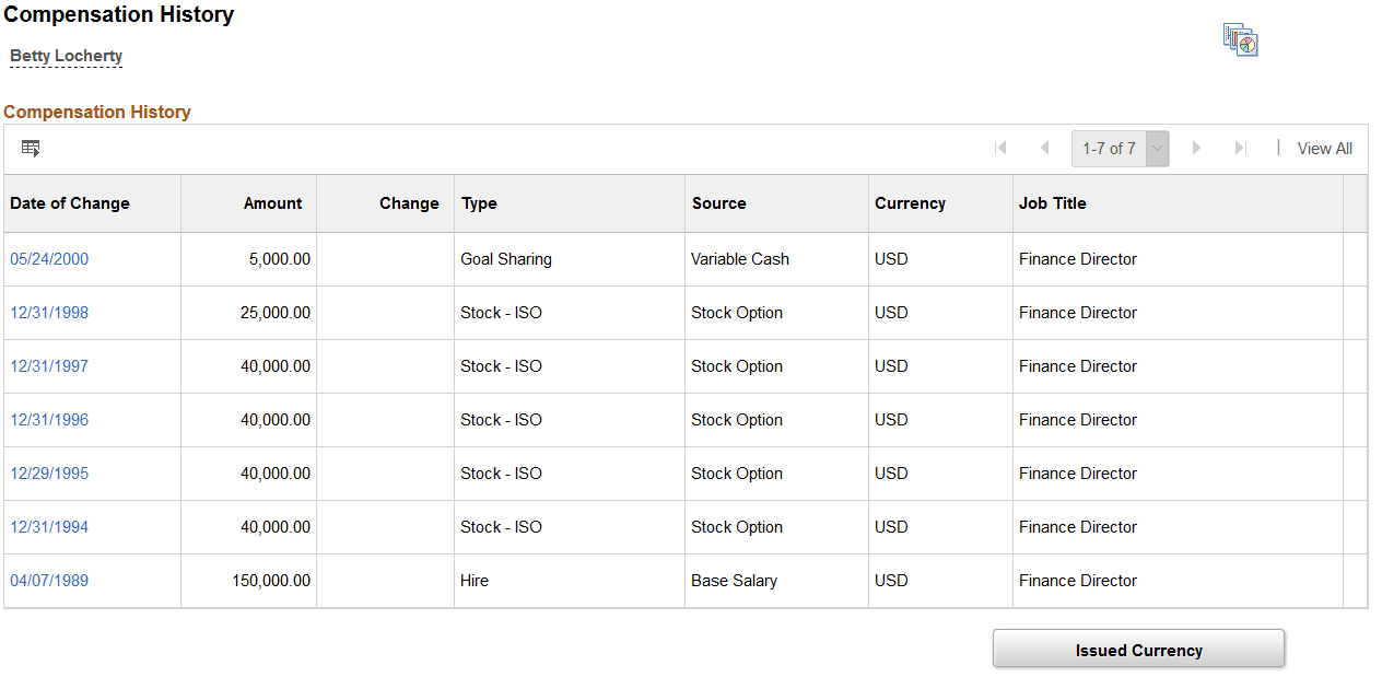 Compensation History page (Classic employee view)