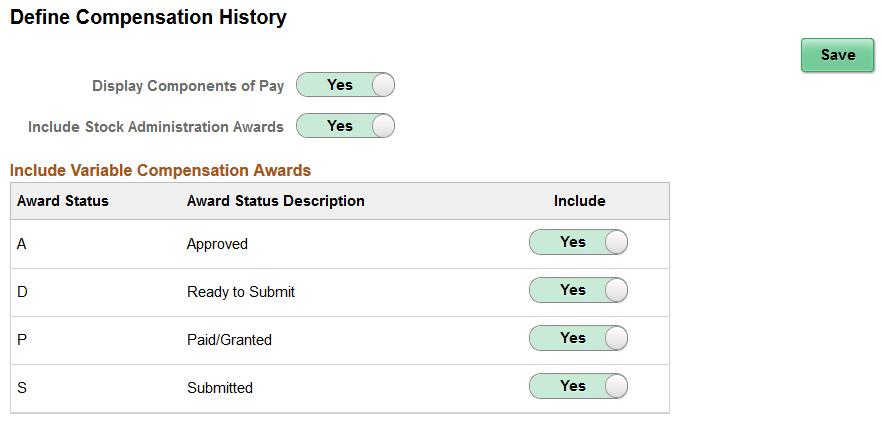 Define Compensation History page