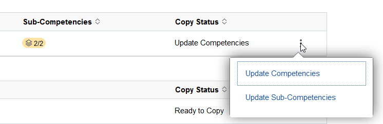 Update Details popup menu