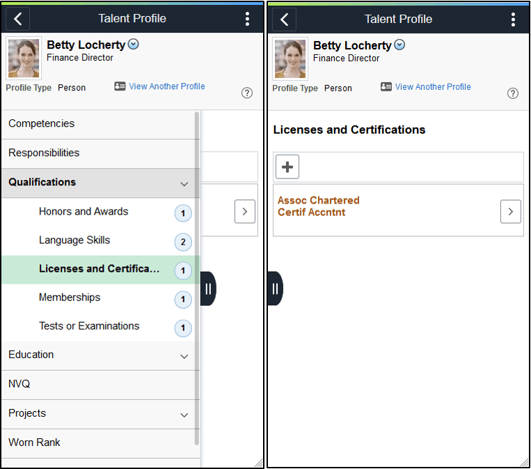 (Smartphone) Talent Profile page for Qualifications