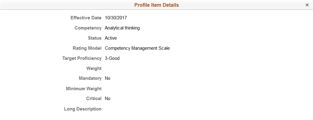 Profile Item Details page for a non-person profile item