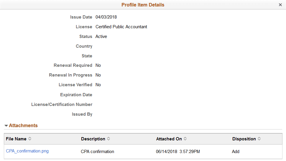 Profile Item Details page for a person profile item