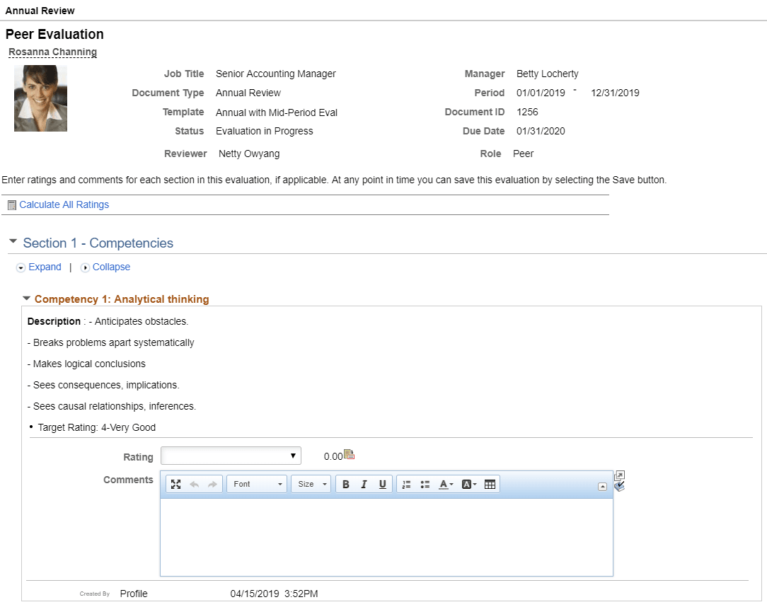 Peer Evaluation page (1 of 2)