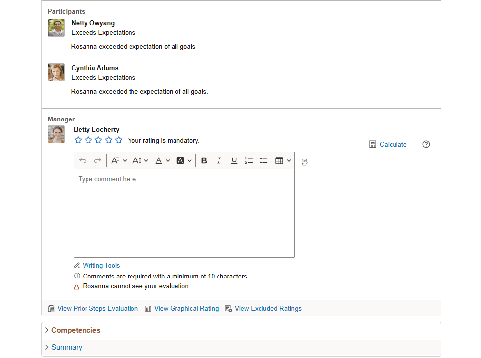 Performance Document page (Evaluation step) (2 of 4)