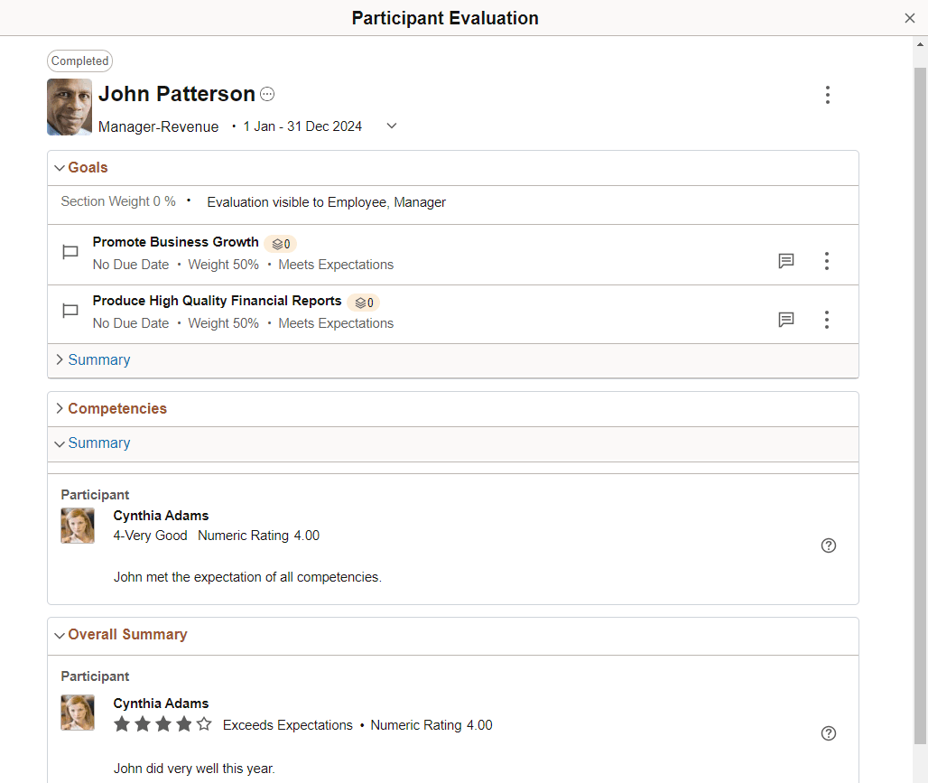 Participant Evaluation page